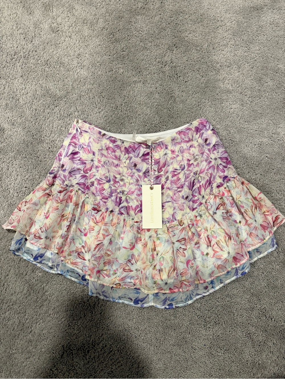 LoveShackFancy Floral Ruffle Circle Skirt - Purple Pink Multi